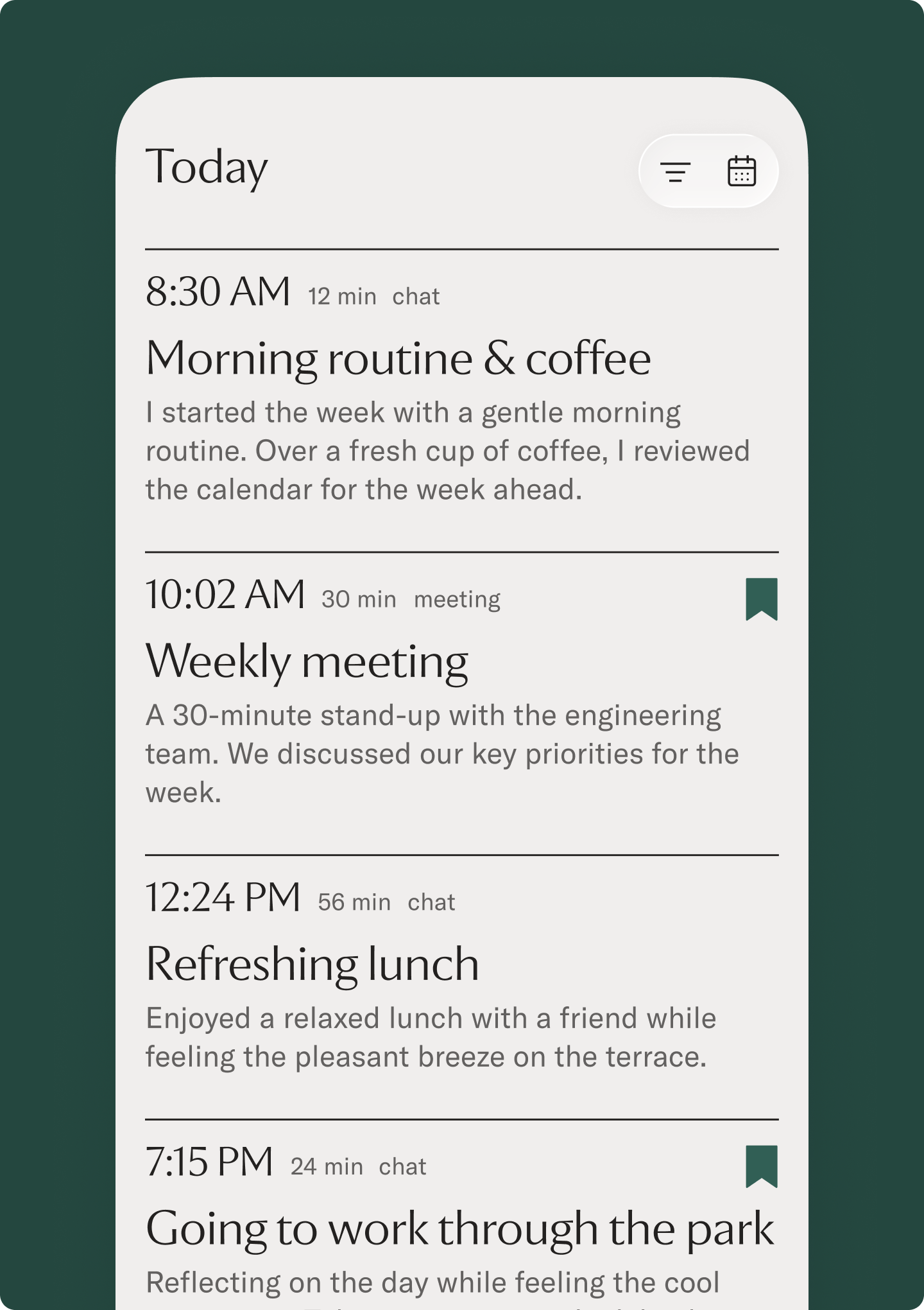 Timeline screen